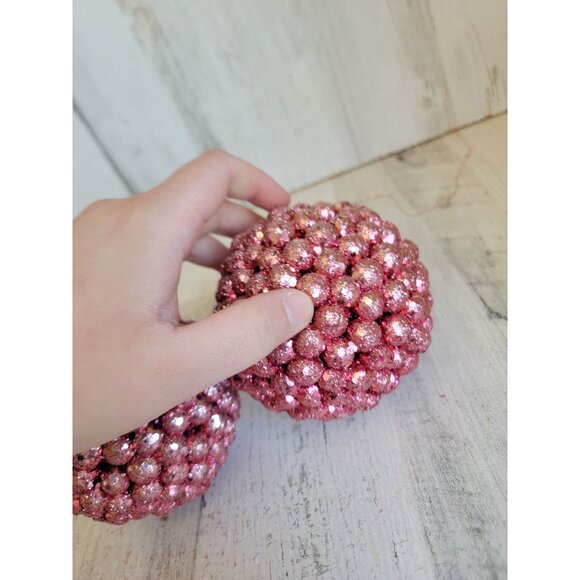 Pink ball glitter puff ball ornament Xmas set unique - Picture 5 of 6